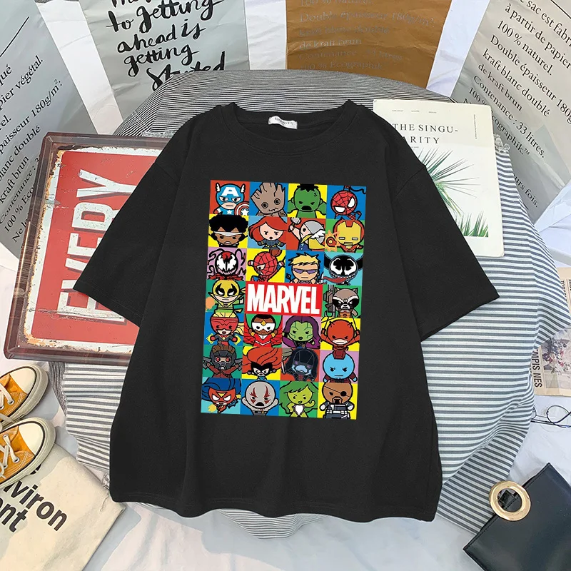 Disney Fashion New Marvel Superhero T-Shirt Summer Women\'s Cartoon Short Sleeve Streetwear Y2k Top Funny Women\'s T-Shirt