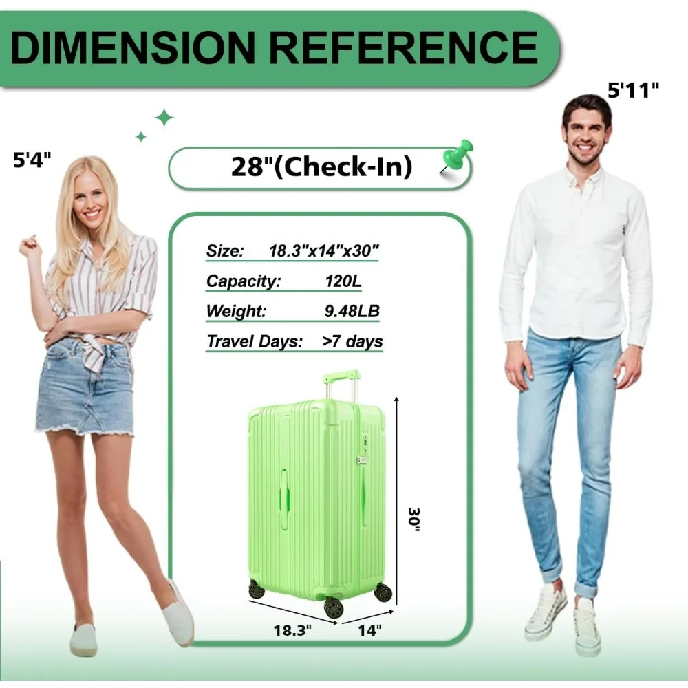 Maleta giratoria de doble rueda con puerto USB, portavasos, cerradura TSA, equipaje rígido de PC + ABS, 28 pulgadas para viajes