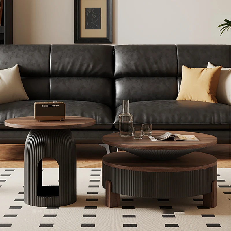 Simple Black Modern Tables Luxury Storage Floor Stacking Nested Coffee Tables Living Room Round Mesa De Centro Home Furniture