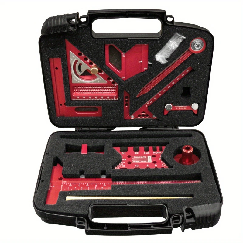 

Woodworking Measurement Tool Kit with Storage Box, Woodworking Project Planning Layout Plank Splicing Aid Kit