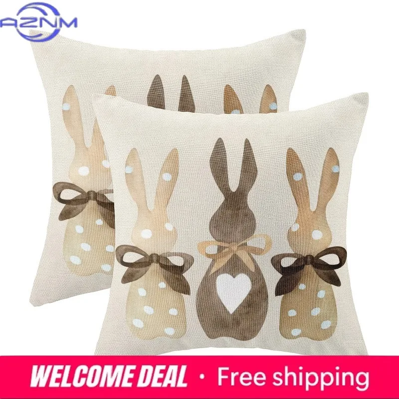 VIKAMA Easter Pillow Cover Vintage Bunny Bow Rabbit Polka Dot Spring Home Decor Outdoor Cushion Cover