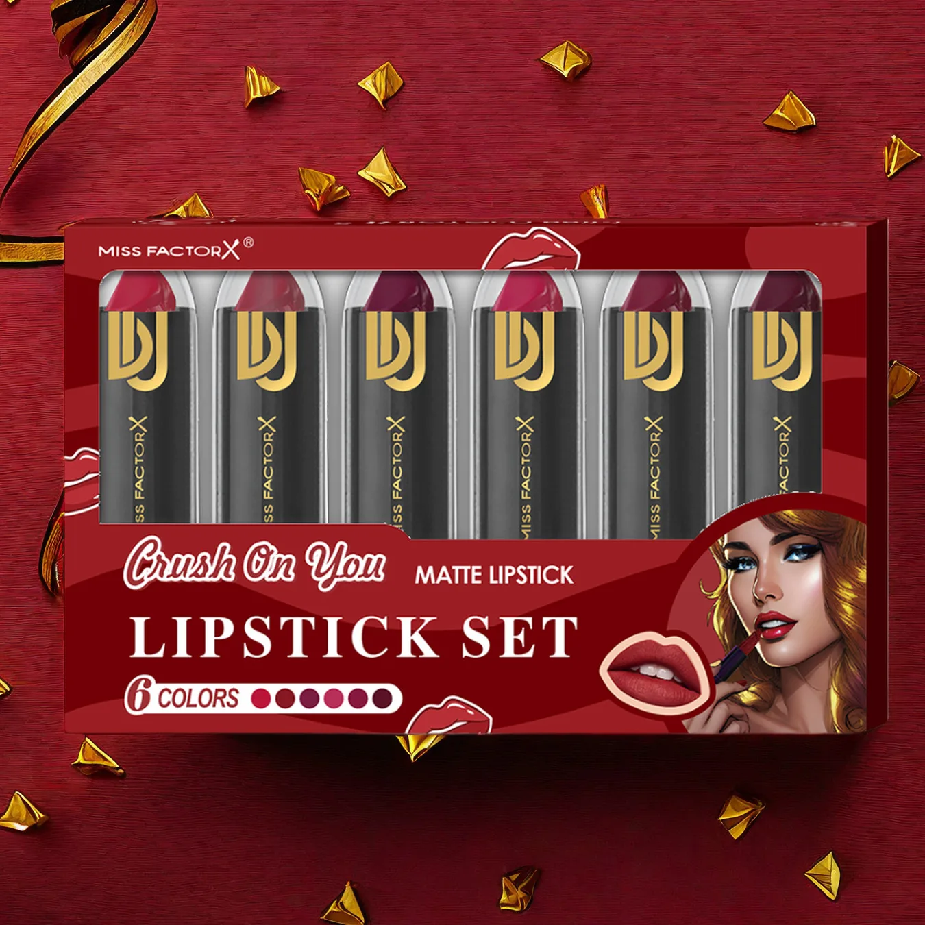 6PCS lipstick set Mushroom head lipstick, long waterproof, waterproof moisturizing matte matte not sticking cup festive gift wom