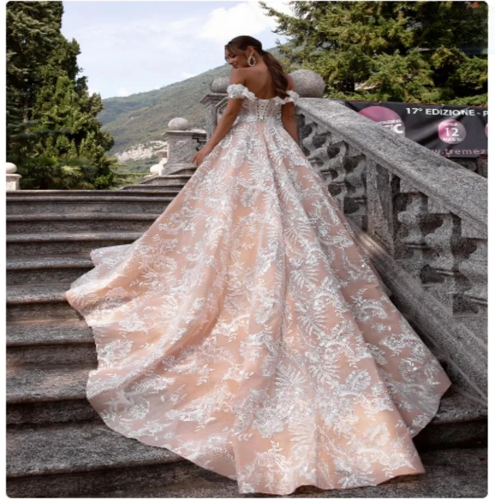 Vestido De novia romántico con escote corazón, Apliques De encaje, vestido De novia elegante con hombros descubiertos, vestido De novia personalizado