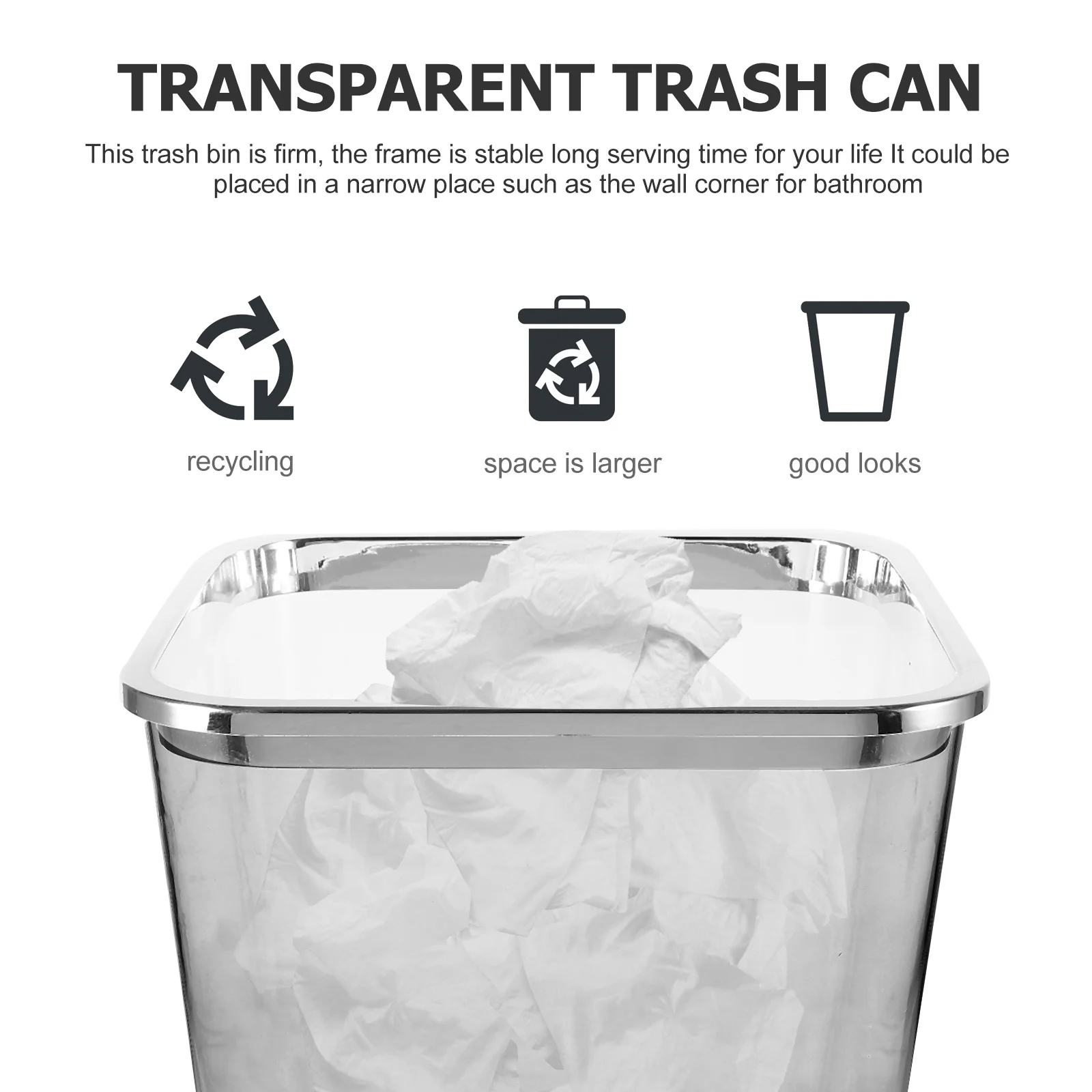 

Large Capacity Simple Style Home Trash Can Clear Plastic Waste Bin For Office Bedroom Bathroom Multi-Function Household