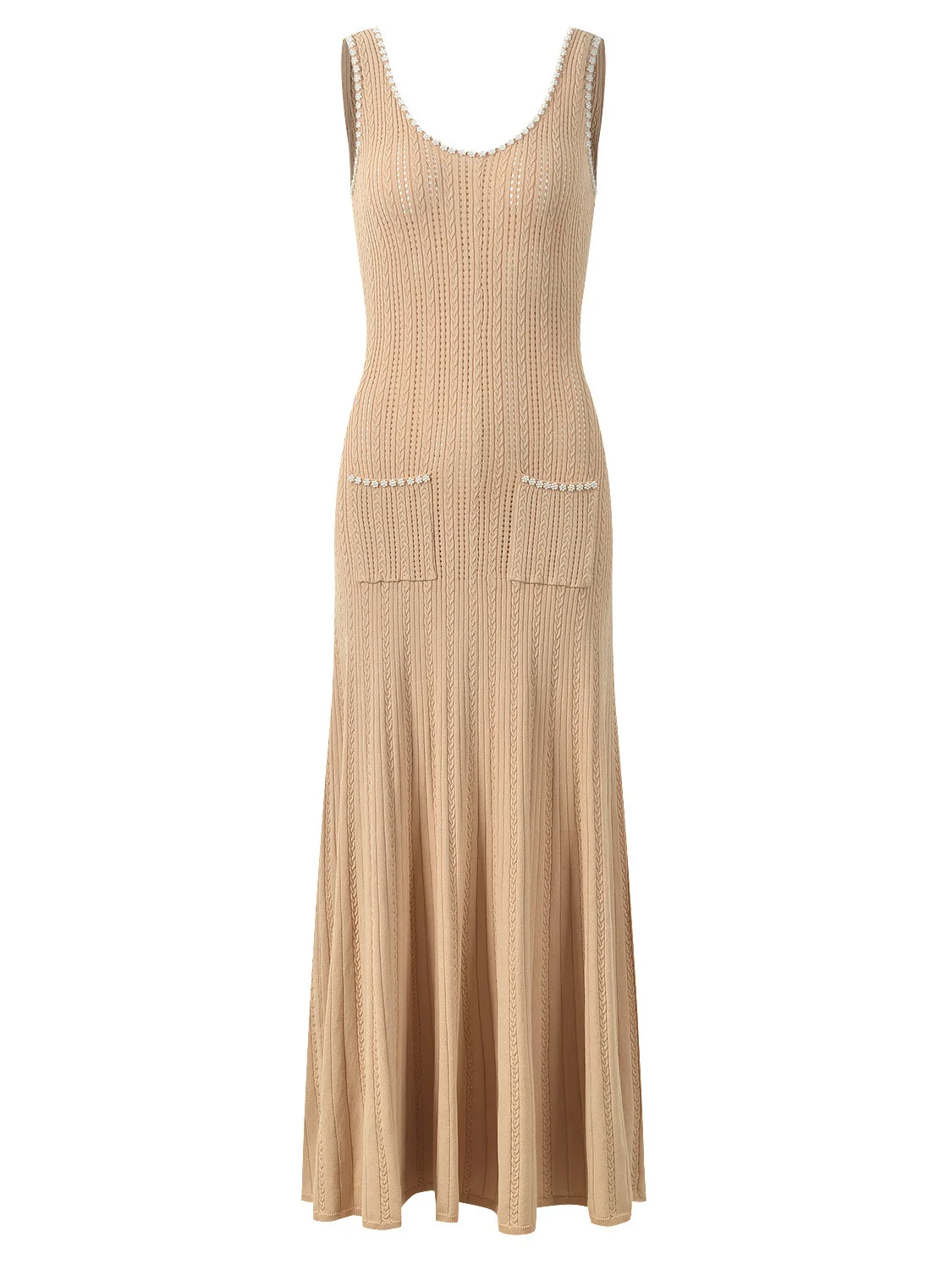 

Summer 2026 Elegant Beaded Knitted Vest Strap Dress round Neck Sleeveless Slim Fit Daily Wear Fish Tail Skirt Style