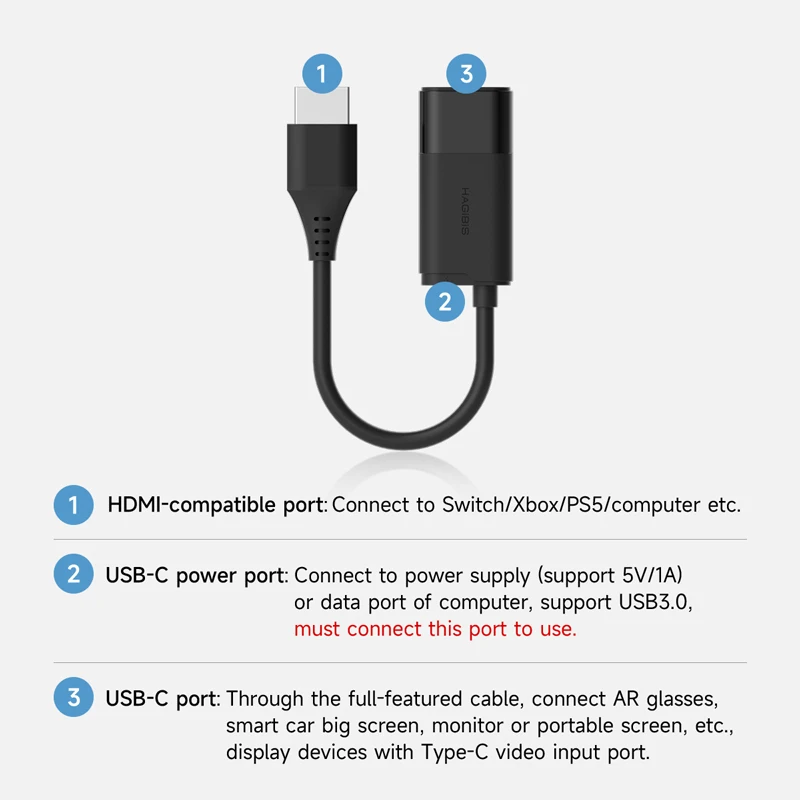 Hagibis HDMI to USB C Female Converter HDMI to  AR Glasses Adapter Charge and Play For Switch PS5 Xbox Rokid/Xreal/Thunderbird