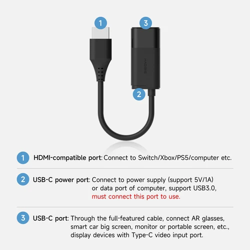Imagen 2 del producto Hagibis HDMI a USB C convertidor hembra HDMI a AR gafas adaptador carga y reproducción para Switch PS5 Xbox Rokid/Xreal/Thunderbird