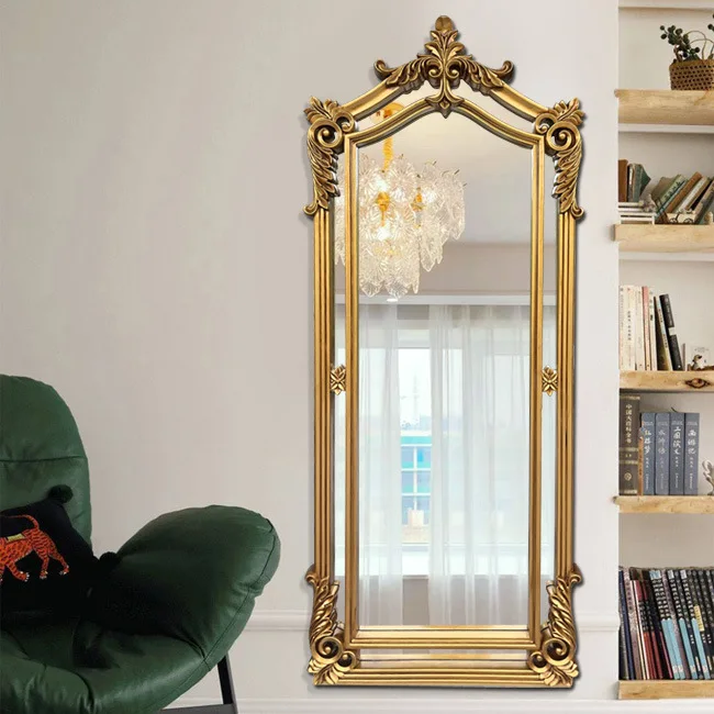 French European-style medieval wall full-length mirror full-body carved retro fitting mirror wall-mounted mirror porch clothing