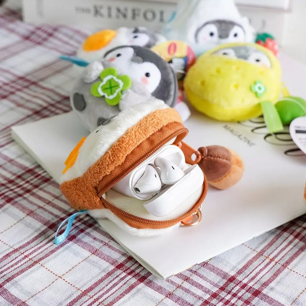 Cute Bread Breakfast Series Penguin Pendant Milk Sausage Plush Coin Purse Earphone Bag Small Bag Squeak Keychain Gift