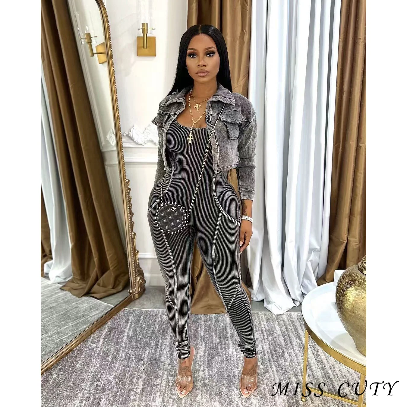 2024 Autumn Ribbed Crop Tops 2 Piece Pant Set Outfits Women Cropped Coats Sportwear Sexy Elegant Ribbed Jumpsuits Two Piece Sets