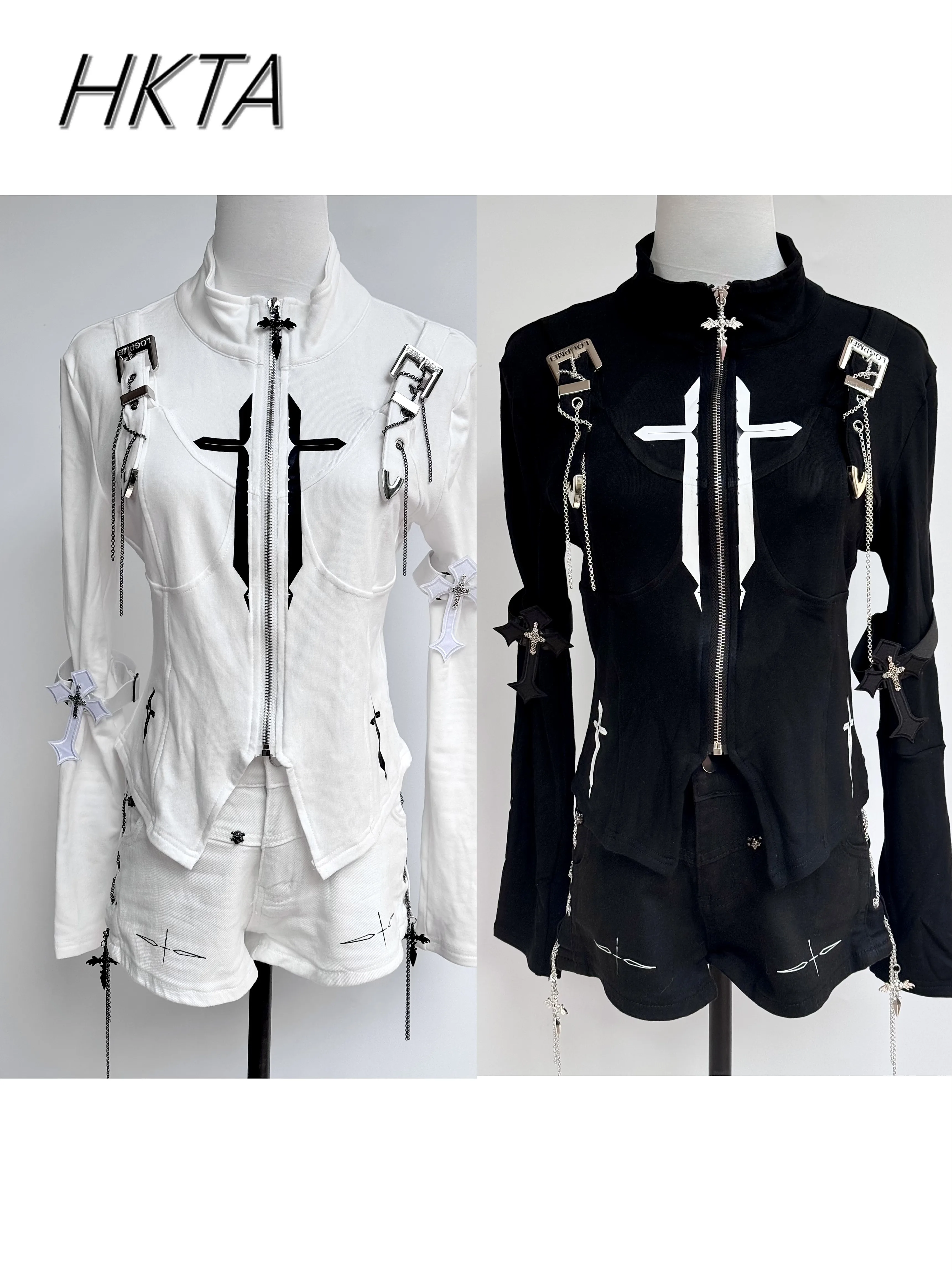 対照的な色のサブカルチャー未来的な機械式スタンドアップカラー tシャツトップ女性夏スタンドアップカラー長袖 tシャツ