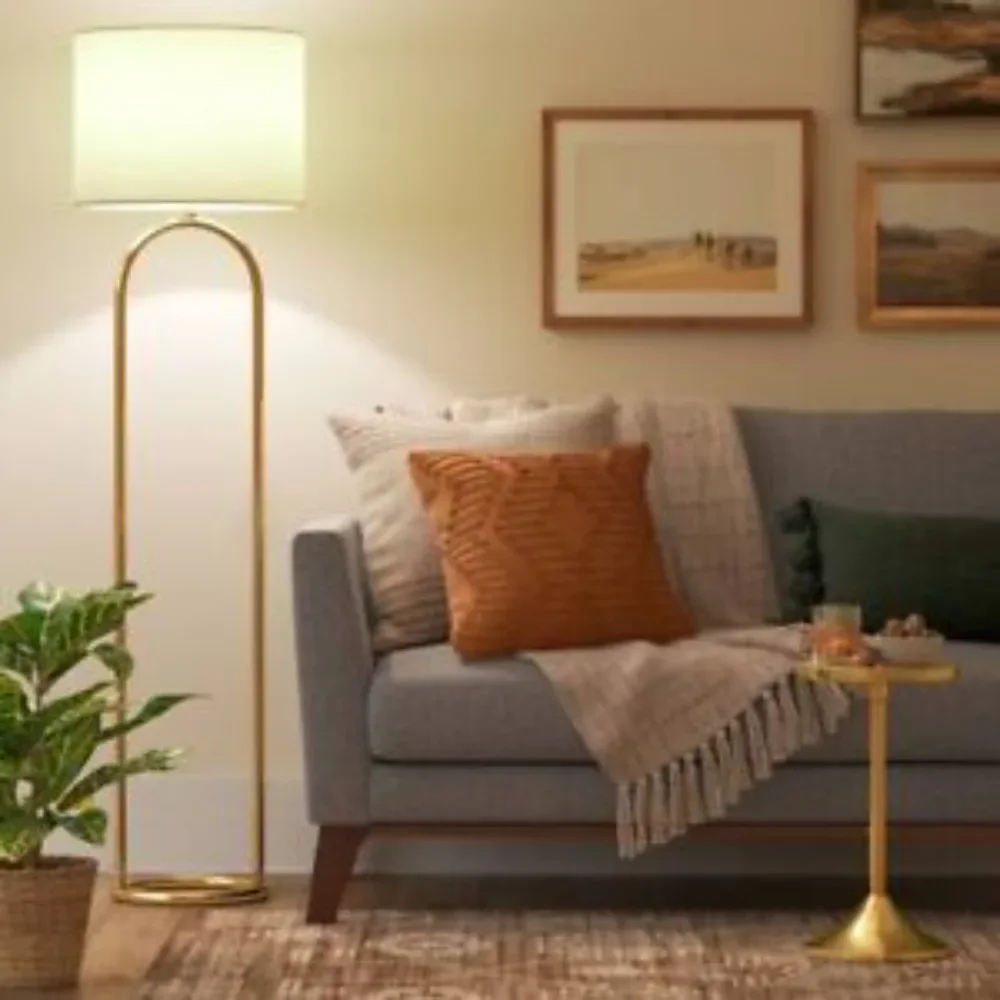 Brass ring base floor lamp