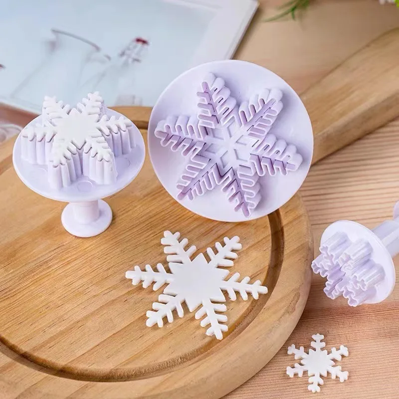 3 pcs Suit Snowflake Spring Printing Pressing Die Creative DIY Fondant Cake Tool Baking Christmas Cookie Mold