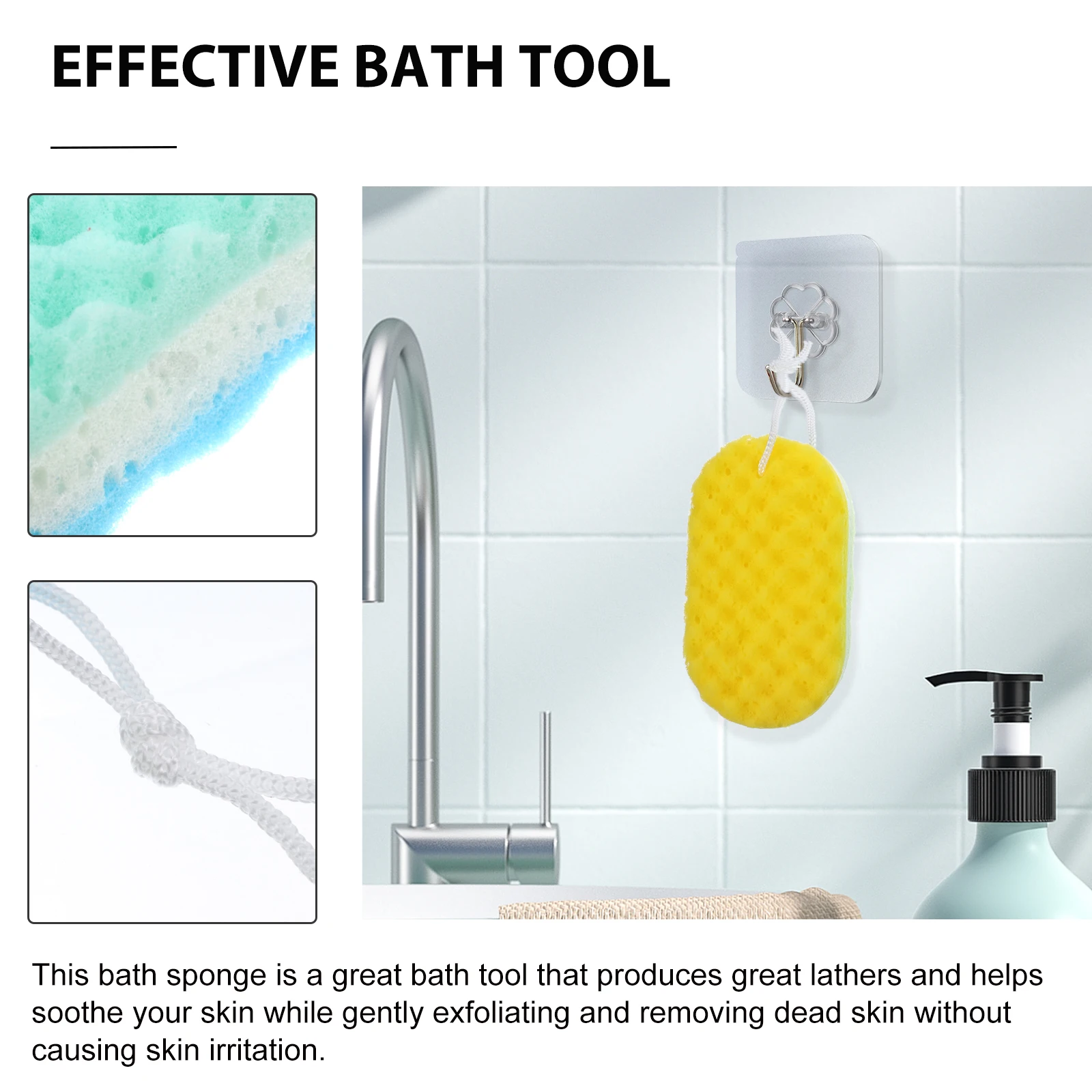 3pcs Bathing Sponge Comfortable Durable Exfoliating Shower Scrubbers For Body Clean Moisture Absorbing With Hanging Rope Bathing