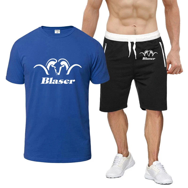 Blaser Hunt Rifle 2024 Summer Men Casual Comfortable Printing New Eight-Color Short-Sleeved T-shirt + Shorts Two-piece Suit