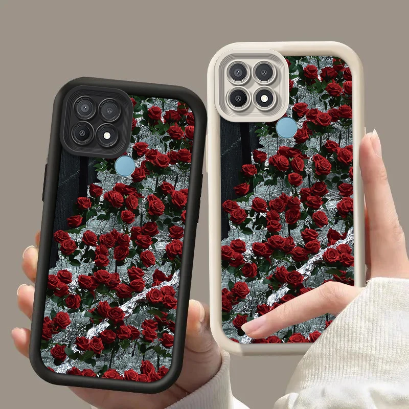 A 15 Rose Flower Silicone Phone Case On For Oppo A15 A15s A35 2021 Matte OppoA15 OppoA15S Girl Woman Cover