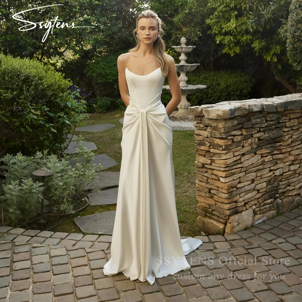 

SSYTENS Customized Modern Strapless Pleated Wedding Dresses Sleeveless Side High Split vestidos de noche Mermaid robe de mariée