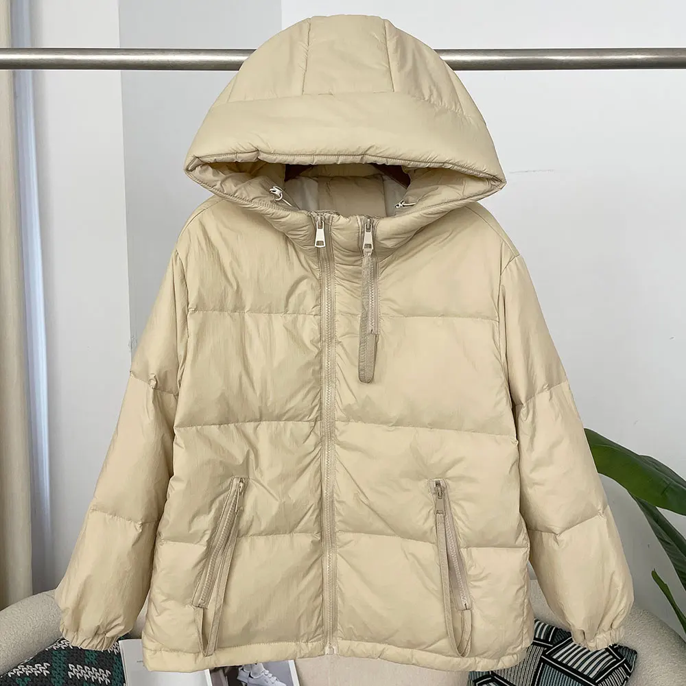 Autumn Winter 2024 Down Jacket Women Commuting Thickened Down Jacket Warm Hooded Filled with White Duck Down Loose Casual