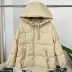 Autumn Winter 2024 Down Jacket Women Commuting Thickened Down Jacket Warm Hooded Filled with White Duck Down Loose Casual