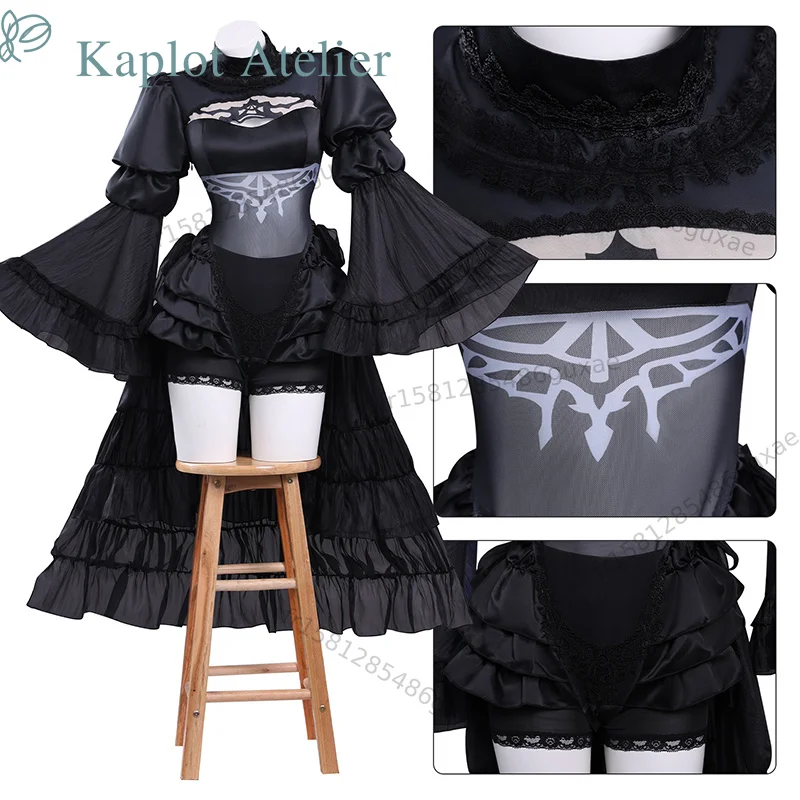 YoRHa 2B Cosplay-Outfit Anime NieR Automata Schwarzes Hochzeitskleid mit Cosplay-Perücke für Frauen Halloween Karneval Party Comic Con Rollenspiel-Kostüm
