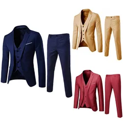 Men’S Formal Suit Slim 3pcs Suit Business Wedding Party Jacket Vest & Button Pants & Single Buckle Coats Wedding Business Suit