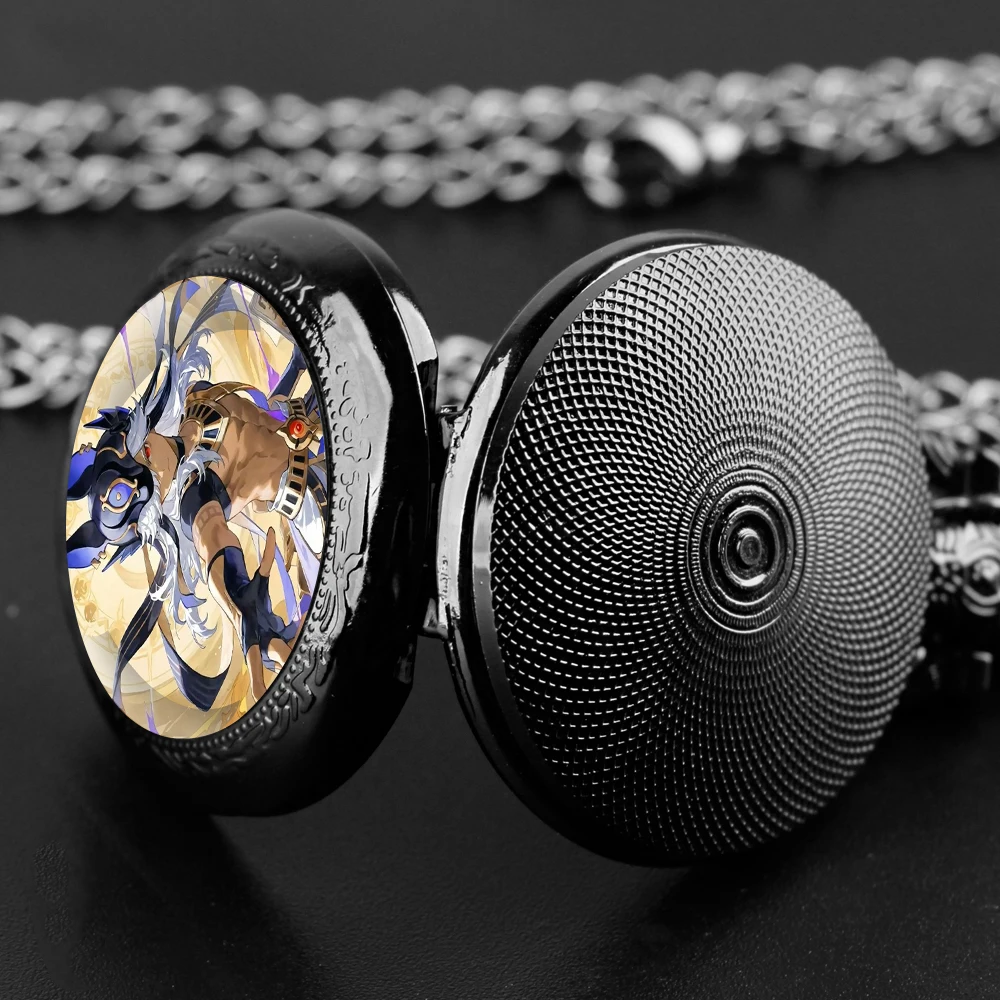 Video Game Character Glass Dome Quartz Pocket Watch Equipped with Long-Lasting Chain Arabic Numeral Display Great Halloween Gift