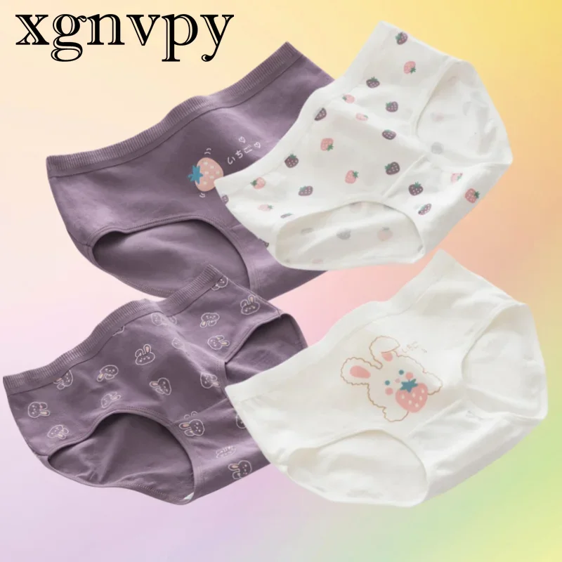 xgnvpy 3pcs New Purple Cute Cute Rabbit Pure Cotton Mid-waist Underwear Ladies Briefs Girls Students