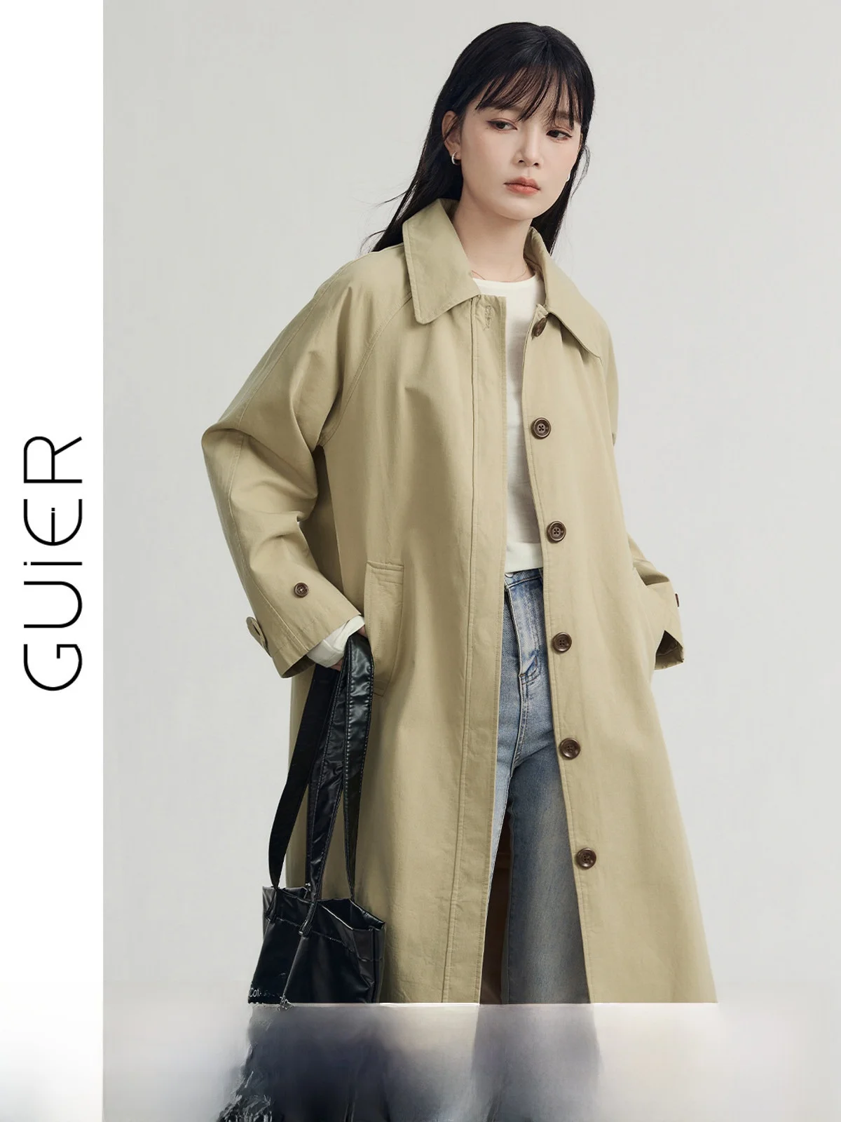 

Khaki Color Women's Coat Spring 2025 New Korean Sle Loose Midi Length Jaet Pure Color Collar Single Button oulder ...