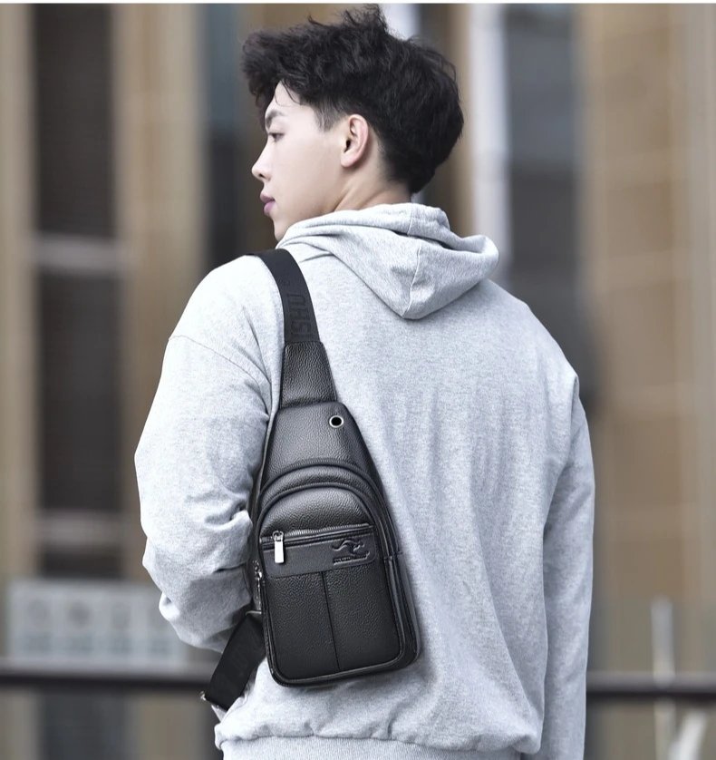 PU leather men's diagonal cross chest bag multi-pocket high capacity commuter shoulder backpack travel backpack