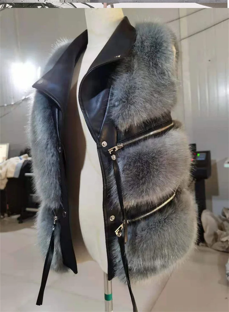 

Fur Vest Women's Short Vests Coat Fashion Winter Waistcoat Sleeveless Outerwear 2024 Splicing Imitation Fox Wool Vest Jacket