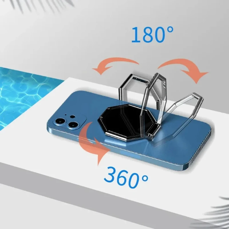 360 ° Drehbarer faltbarer Ständer für Mobiltelefone, ultradünner Telefonringständer, tragbarer Multi-Winkel-Desktop-Sechskant-Klatsch-Metallständer – Detail 3