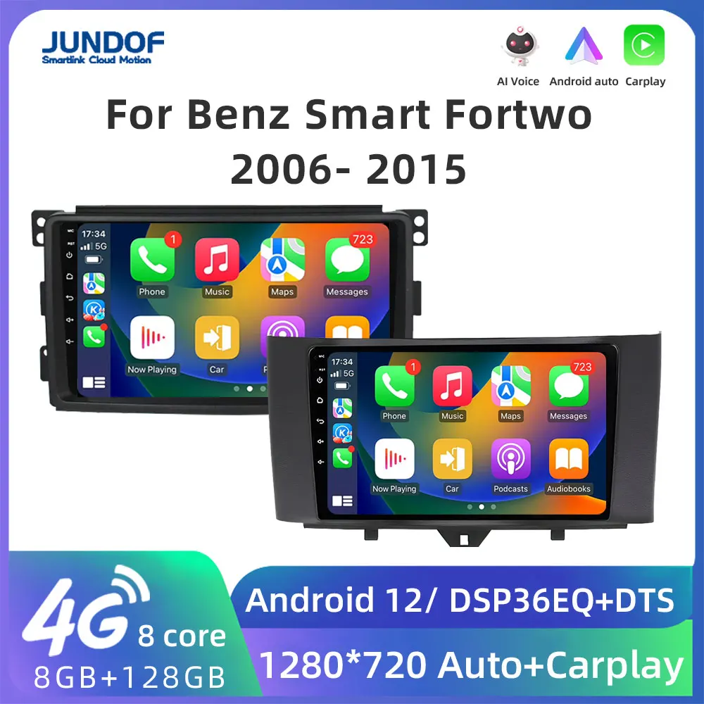 Jundfo 2 din Android Auto Radio for Mercedes Benz Smart Fortwo 2006-2015 Car Radio Multimedia GPS Track Carplay 2din dvd