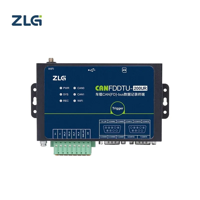 ZLG CANFDDTU-200UWG Vehicle CAN FD Bus Data Recorder 2-Channel 4G  GPS Beidou Positioning for Automotive Rail Transit