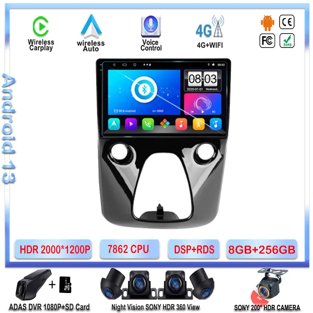 

7862 CPU Android 13 For Toyota Aygo For Peugeot 108 2014-2021 Car Radio Multimedia Player Navigation Stereo Head Unit NO 2DIN