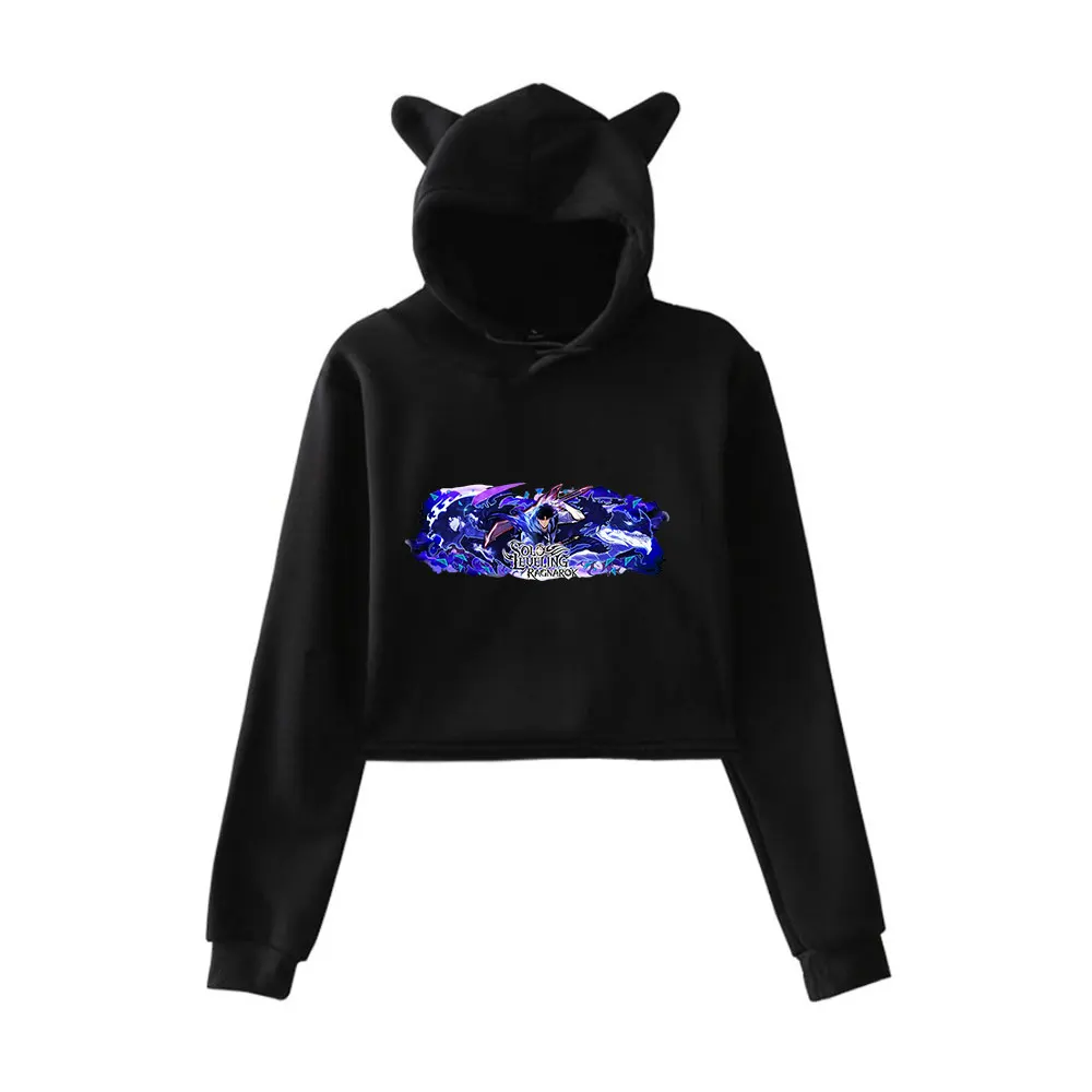 Solo Leveling Hoodie Vintage 90s Streetwear Merch Hoodies Sweatshirts for Girls Cat Ear Crop