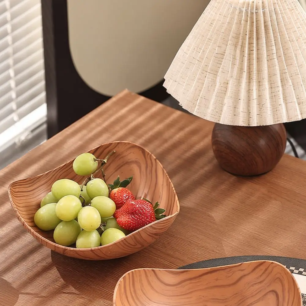 Durable Plastic Fruit Bowl Vintage Style Wood Grain Serving Tray Kitchen Countertop Organizer For Dessert Snack Items
