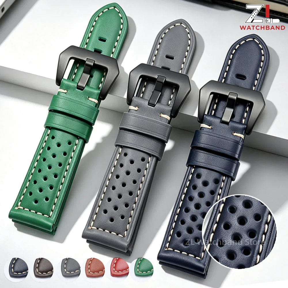 Breathable Porous Leather Strap 18mm 20mm 22mm 24mm 26mm Universal Replace Watch Band for Panerai for Omega Bracelet Accessories
