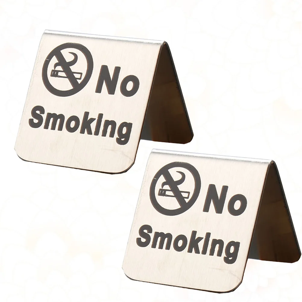 

2pcs Stainless Steel No Smoking Sign Double Sided Table Tent For Office Home Wedding Indoor Outdoor Use Traffic Safety Sign