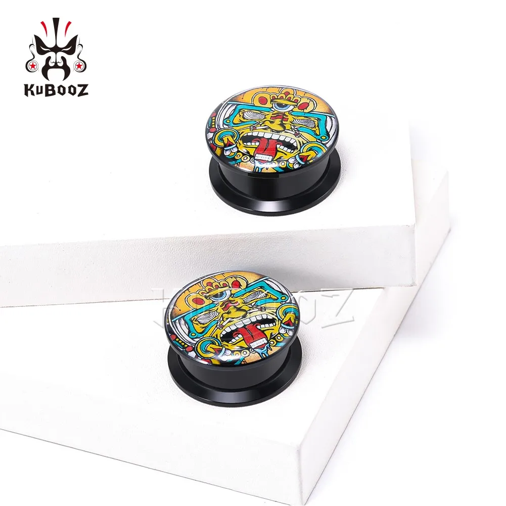 KUBOOZ Cartoon Acrylic Abstract Tiger Ear Piercing Plugs Tunnels Body Jewelry Earring Gauges Stretchers Expanders 6-30mm 2PCS