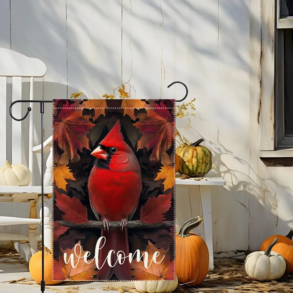 Welcome Fall Garden Flag Cardinal Garden Flags 12x18 Inch Vertical Double Sided Autumn Maple Leaf Farmhouse Home Decor Yard  yyi