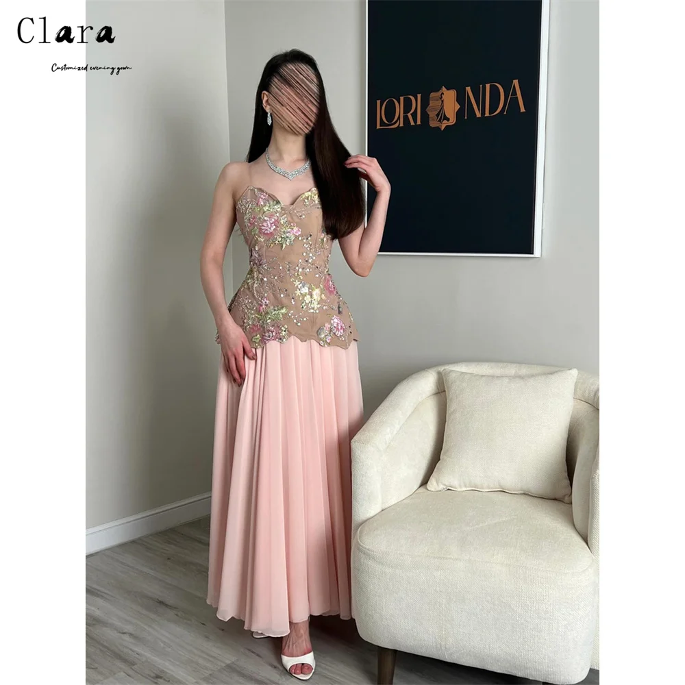 Clara Custom Pink Flower Sweetheart Ankle Evening Dresses Woman Elegant Party Dress for Women Luxury Women's Evening Dresses