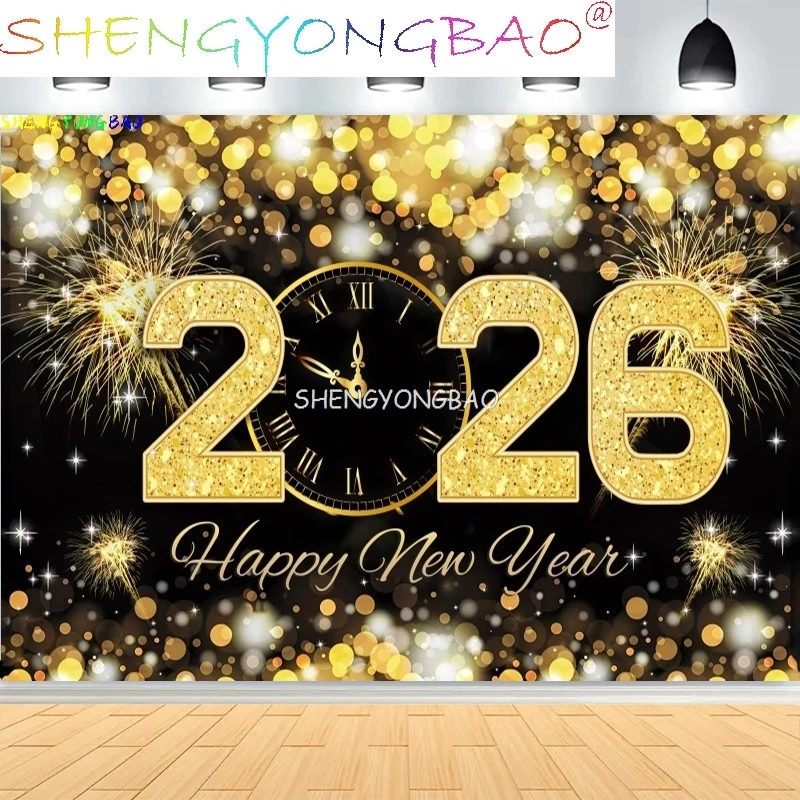 سعيد السنة الجديدة الخلفيات 2026 الملونة النيون توهج الكتابة على الجدران احتفال احتفالي بالون الأسرة حفلة صور خلفية الدعائم CN-08 #1