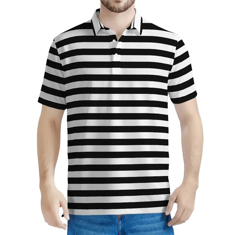 

Fashion Geometric Pattern Men Polo Shirt Summer Colorful Striped 3D Printed Short Sleeves Tops Casual Lapel Tees Button T-shirt