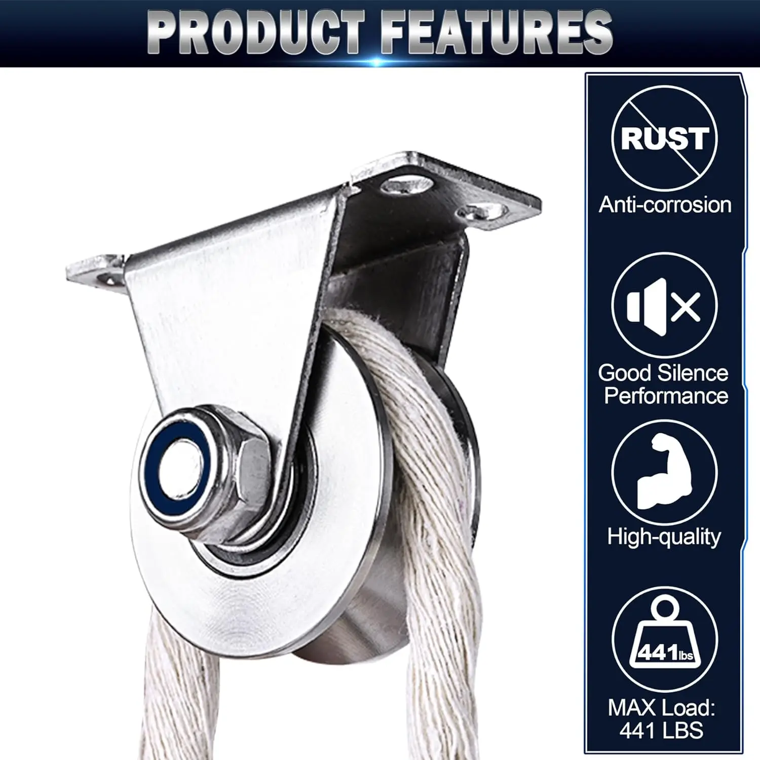 Groove Pulley Wheel for Rope Wall Mounted 1 Pack Stainless Steel Super Silent Cable Pullys Wheels System U Type Blocks Rollers