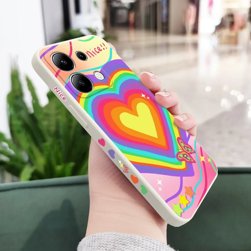 Regenbogen Herz Handy hülle für Xiaomi Redmi Note 13 12 12s 11 11s 10 10s 9 9s Pro plus 4g 5g flüssige Silikon hülle