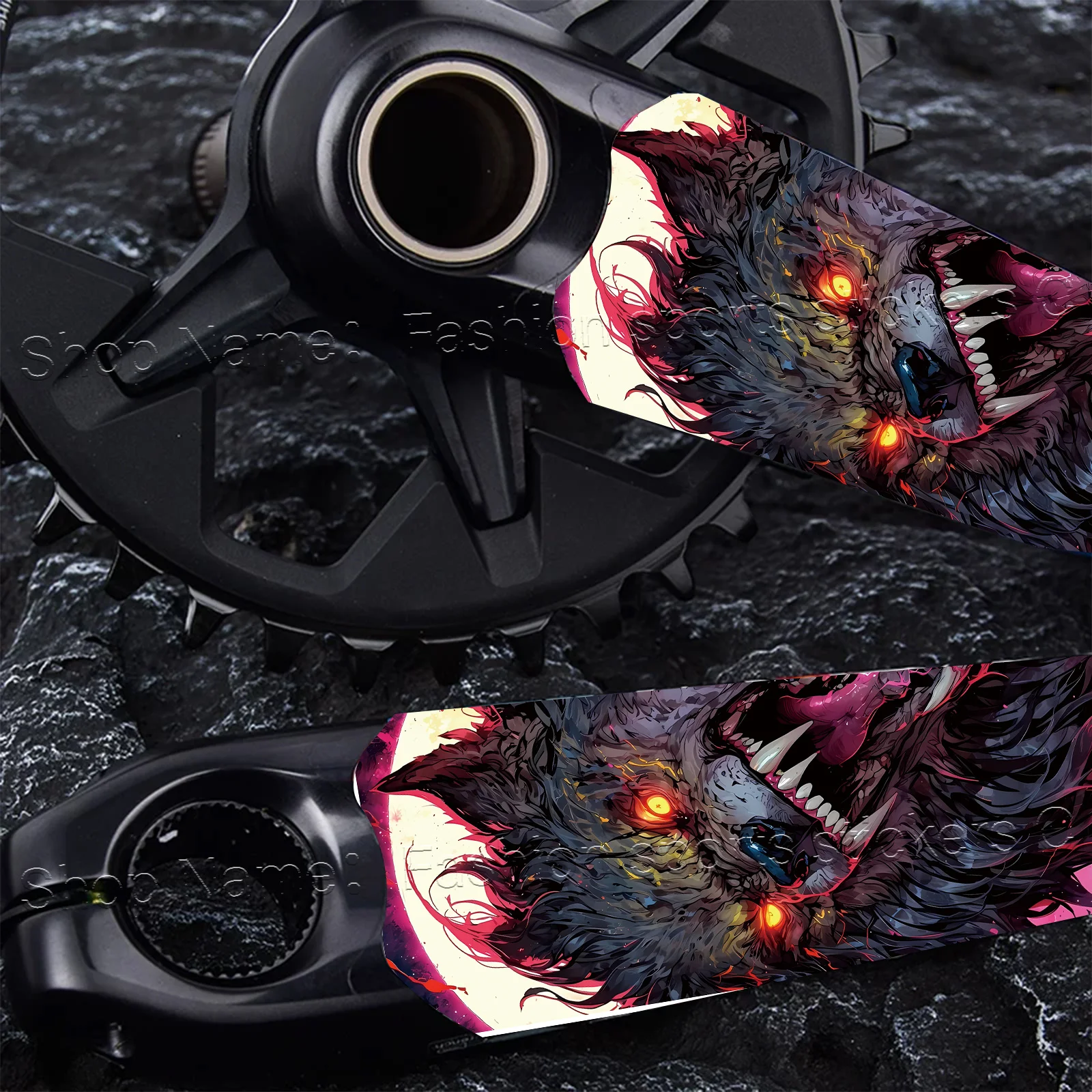 1Pair 2D Flat Angry Werewolf Pattern Crank Arm Waterproof Anti-Scratch Removable Vinyl Stickers For MTB Road Bike Crankset Decor