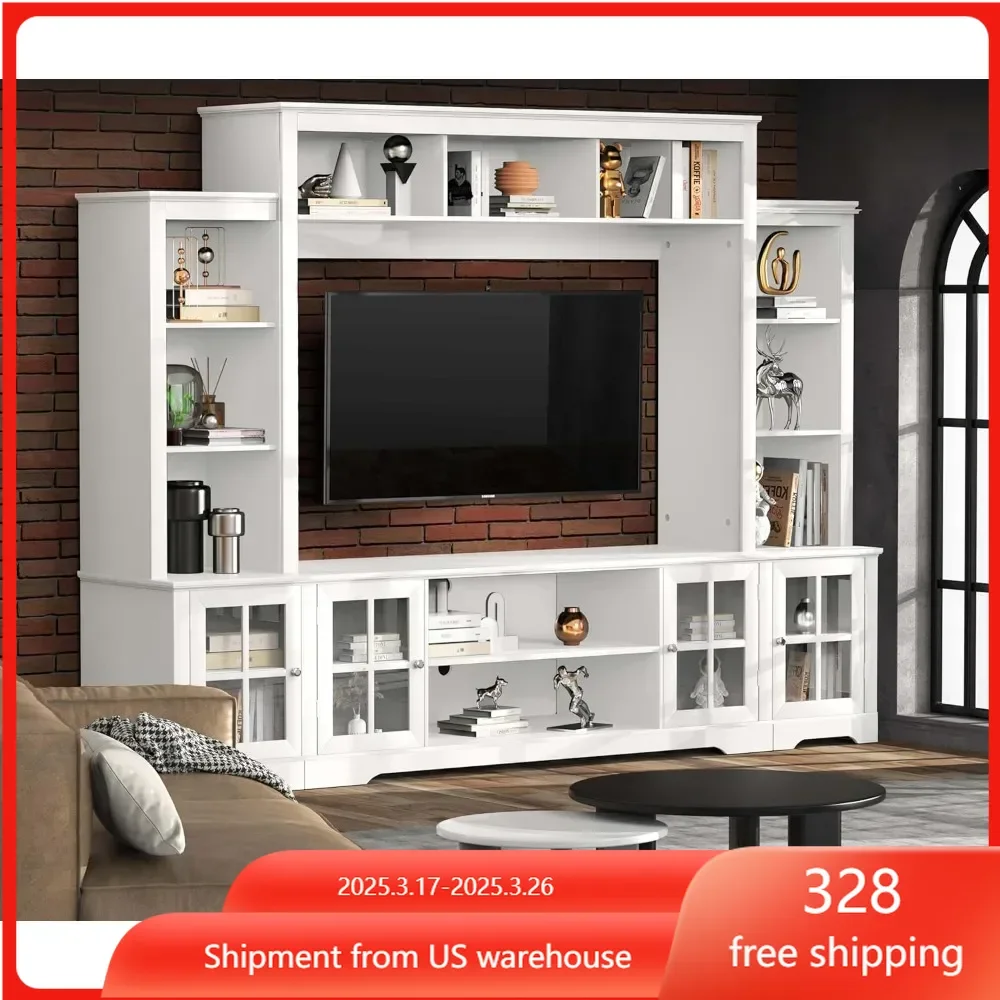 TV Cabinets Large  with Storage, Modern with Bookshelves and Bridge Cabinet,  65.7