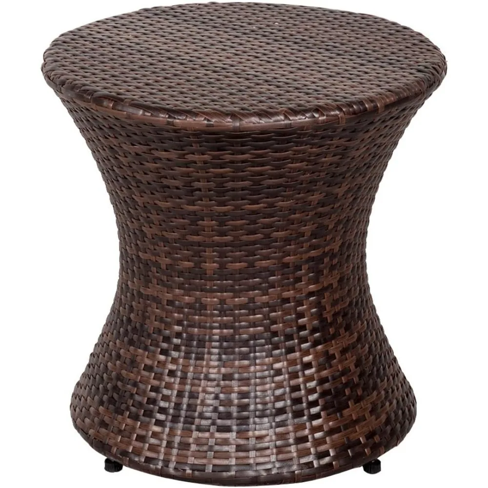 Small Side Table Patio Rattan End Table 20 Inch Hourglass Wicker Accent Tables Steel Frame Lightweight Brown Mesa Auxiliar