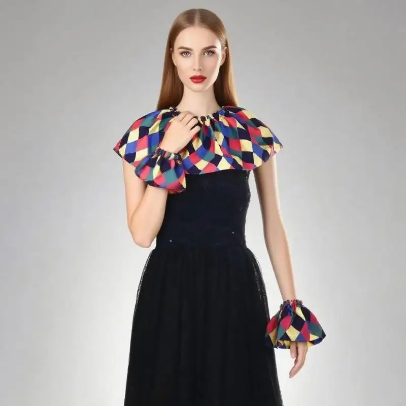 Professionelles Halloween-Clown-Kleidungsset mit abnehmbarem Kunstkragen und Ärmeln, Handgelenksmanschetten für Bühnenauftritte