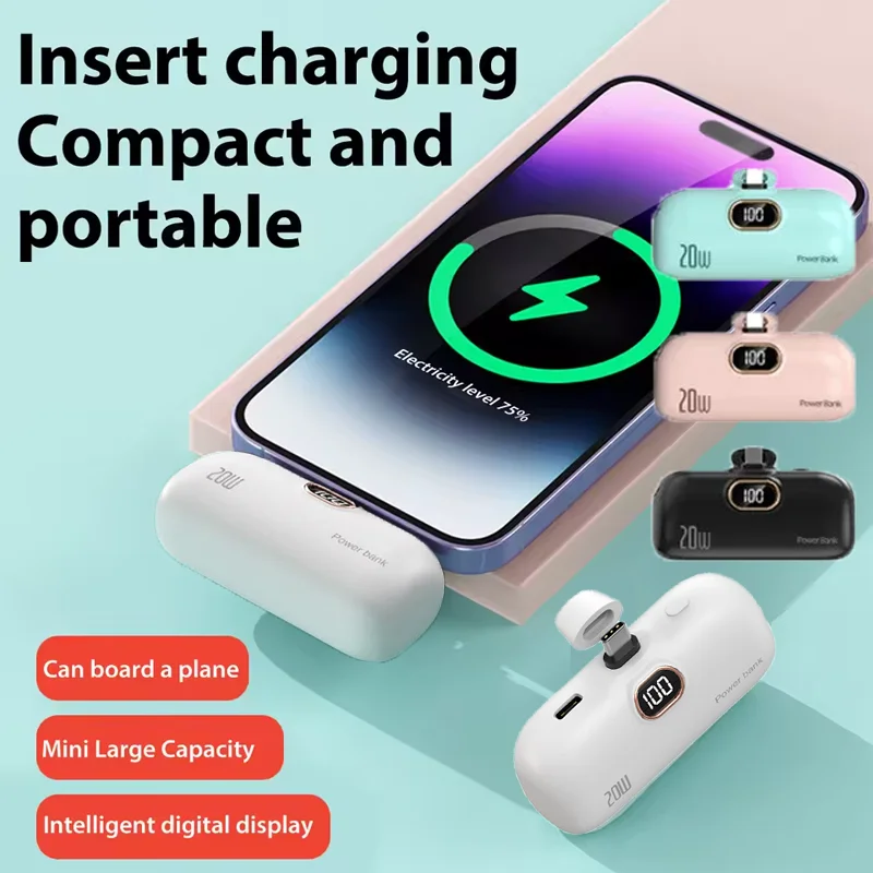 NONE Tragbare 2000/5000 mAh Power Bank Mini Kapsel Mobile Stromversorgung Notfall Externe Batterie Schnellladegerät für iPhone oder Typ-C